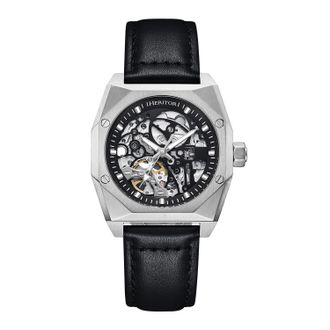Heritor Mens Elliott Leather-Band Watch - Black & Silver - One Size