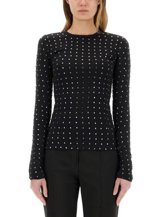 Sportmax Fitted Black Long-Sleeve Top With Crystal Embellishments