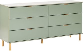 Beliani Stylish 6 Drawer Chest Engineered Wood Gold Handles Solid Wood Legs Living Room Green Walpole