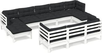 vidaXL Muebles De Jard&iacute;n 10 Pzas Cojines Blanco Madera Maciza De Pino Vidaxl