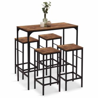 IDMarket Tavolo Da Bar E 4 Sgabelli Dayton, Alti 100 Cm, In Legno Scuro Con Effetto Distressed E Design Industriale Nero