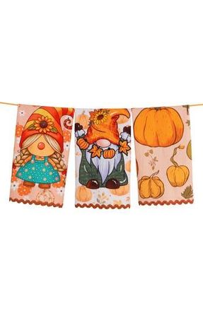 Tiramisu The Autumn Harvest Gnome Set of 3 Cotton Tea Towels in Pink/Orange at Nordstrom Rack