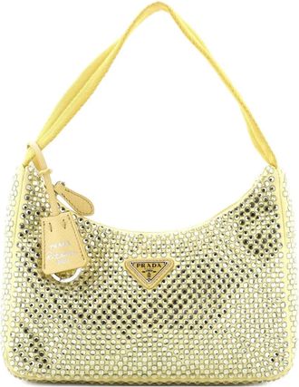 Prada Re-Edition 2000 Crystal Embellished Satin Mini hobo bag - Geel