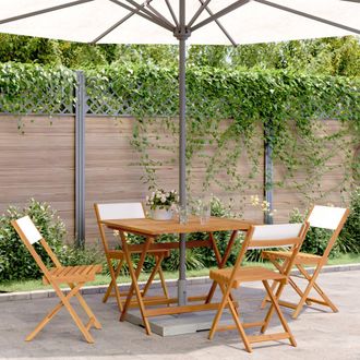 vidaXL Set De Comedor De Jard&iacute;n 5 Pzas Tela Madera Maciza Blanco Crema Vidaxl