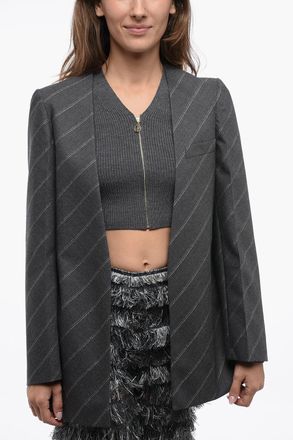 Stella McCartney Blazer Senza Colletto in Lana a Righe in Lurex Stella McCartney
