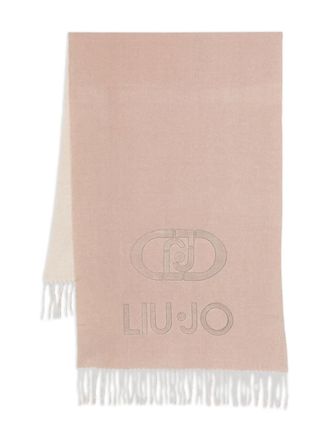 Liu Jo logo-embroidered fringed scarf - Neutrals