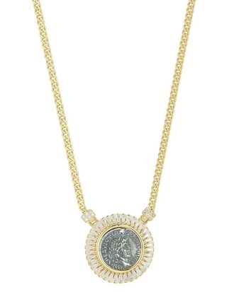 Chloe and Madison Chloe And Madison 14K Over Silver Cz Bold Coin Necklace