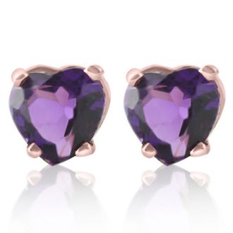 Pompeii3 1ct Heart Shape Amethyst Studs Earrings in 14K, Yellow, Rose, or White Gold