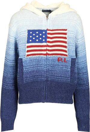 Polo Ralph Lauren Flag Ombr&eacute; Cotton Zip Hoodie - Dames - Vesten - Blauw - M - Katoen - Truien & Vesten