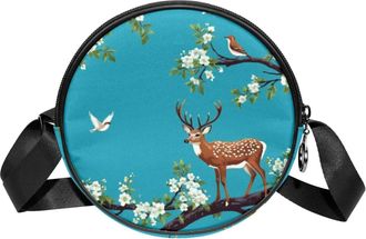 Generic Circle Crossbody Bag for Women, Colorful Flowers Small Sling Bag Daypack with Zipper Adjustable Shoulder Straps Casual Ladies Girls Round Purse