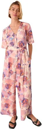Whistles Floral Button Front Cropped Jumpsuit in Pink/multi at Nordstrom, Size 12