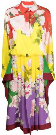 Valentino Garavani Pleated Floral-Print Midi Dress