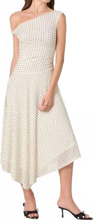 Astr Ciarra Off-Shoulder Asymmetric Midi Dress In Ivory Polka Dot