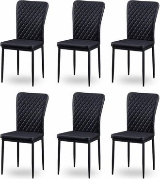 Ainpecca Set of 6 Dining Chairs High Back pu Office Kitchen Chair Living Home-Black - Ainpecca