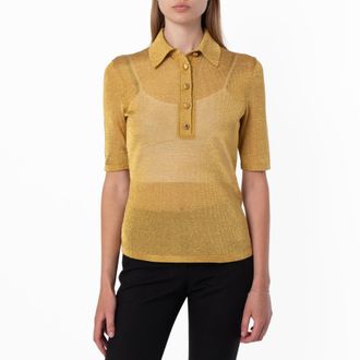 Ferragamo Three-Quarter Sleeved Lurex Polo Shirt, Size X-Small