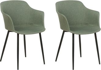 Beliani Conjunto De 2 Sillas De Comedor Retro Tapizadas Con Reposabrazos Color Verde Oscuro Elim