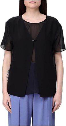 Emporio Armani Vloeiende Top met Chiffonpaneel - Dames - Blouses & Shirts - Zwart - Maat: XS Chiffon