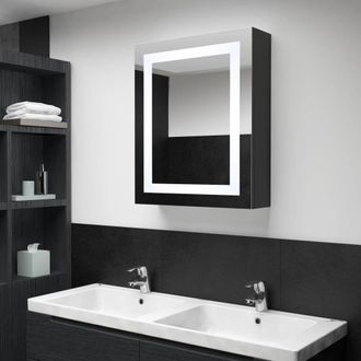 Berkfield Home LED Bathroom Mirror Cabinet 50x13x70 cm in Black | Size: 50 x 13 x 70 cm