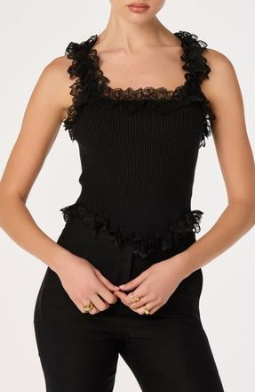 ASTR the Label Amity Ruffle Lace Rib Tank in Black at Nordstrom, Size X-Small