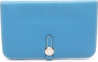 Herm&egrave;s Blue Blue Jean Taurillon Clemence Leather Leather Long Wallet (Bi-Fold) (Pre-Owned)