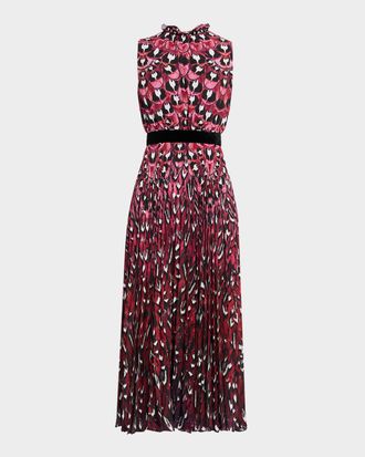 Mary Katrantzou Hollie Ombre Feather-Print Midi Dress