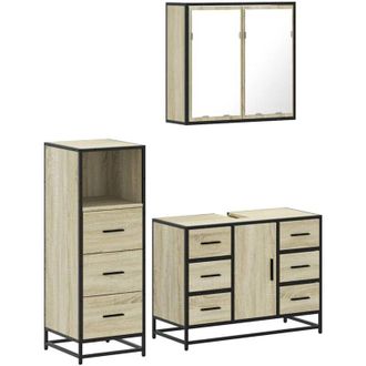 vidaXL Set De Muebles De Ba&ntilde;o 3 Pzas Madera Contrachapada Roble Sonoma