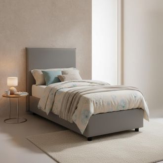 Dmora Dmora - Cama Individual Darut, Cama Contenedor Con Revestimiento De Tela, 100% Made In Italy, Apertura Lateral, Adecuado Para Colch&oacute;n Cm 80x190, Gris