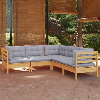 vidaXL Juego De Muebles De Jard&iacute;n 5 Pzas Y Cojines Madera Maciza Pino Vidaxl