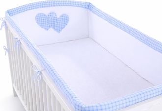 OEM Protector De Cuna Universal Xxl Para Barrotes - Corazones A Cuadros Azules