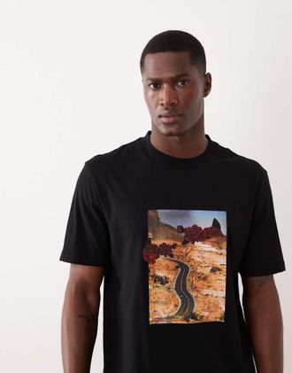 HUGO BOSS HUGO Red - T-shirt comoda nera con stampa-Nero