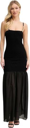 Simona Corsellini Kleedjes, Dames, Zwart, XS, Polyester, Rechte Maxi Jurk