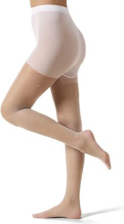 MeMoi All Over Faux Pearl Sheer Tights in White at Nordstrom, Size Medium