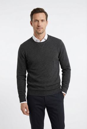 Olymp Rundhalspullover OLYMP OLYMP Strick Casual, Herren, Gr. XL, grau (anthrazit), Obermaterial: 100% Baumwolle, schmal, Rundhals, Pullover Rundhalspullove