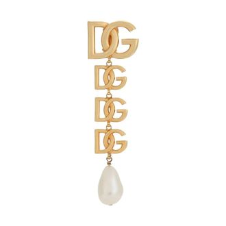 Dolce & Gabbana Accessoires, Dames, Geel, ONE Size, Logo Pearl Drop Earring