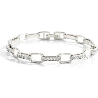 Mint & Lily Interlinked Cubic Zirconia Paperclip Bracelet in Silver at Nordstrom, Size 7