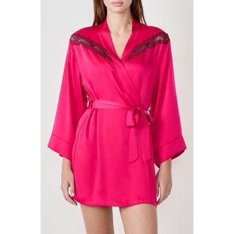 Etam Attitude Deshabille Lace Trim Satin Robe in Petunia at Nordstrom, Size X-Large