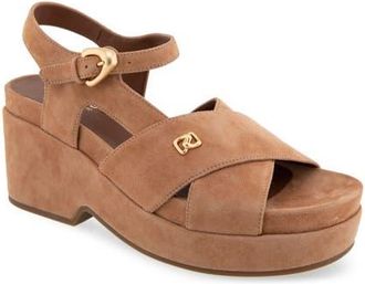 Aerosoles Cora Ankle Strap Platform Sandal in Tan Suede at Nordstrom, Size 8.5