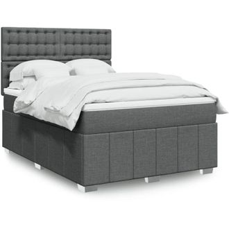 vidaXL Cama Box Spring Con Colch&oacute;n Tela Gris Oscuro 140x190 Cm Vidaxl
