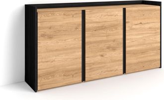 Skraut Home Skraut Home - Aparadores Para Sal&oacute;n, Gran Capacidad De Almacenaje, 156x35x80 Cm, 3 Puertas, Armario, Zapatero, Estilo Moderno, Roble Y Negro