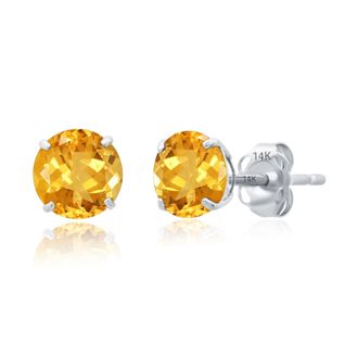 MAX + STONE 14k White Gold 6MM Round Stud Gemstone Earrings