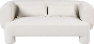 Beliani Sof&aacute; 3 Plazas Tapizado De Tela Con Textura Aterciopelada Patas Cil&iacute;ndricas Estilo Org&aacute;nico Blanco Hogbo