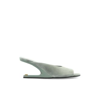 Balmain Wedges, female, Green, Size: 8 1/2 US Suede Wedge Mules