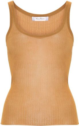 Max Mara semi-sheer fine-ribbed top - women - Silk - L - Brown
