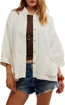 Free People Just Like Me Relaxed Fit Cotton Seersucker Shirt In Coconut Milk