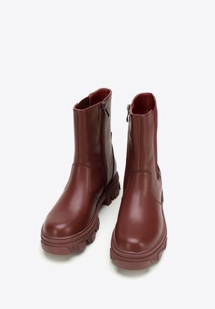 Wittchen Dames Leren Platform Chelsea Boots Kersen Natuurlijk Leer