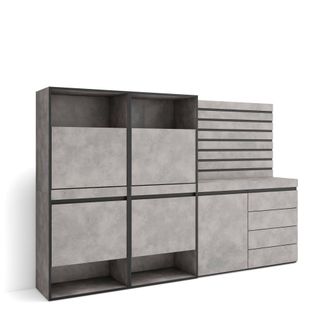 Skraut Home Skraut Home - Zapatero, Armario Zapatos Botas, 227x145x35 Cm, Dormitorio, Habitaci&oacute;n, C&oacute;moda, Cajonera, Listones Decorativos, Estilo Moderno, Gris Cem