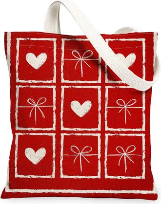 Generic ValentineS Hearts Canvas Tote Bags, Love Gift Pattern Reusable Grocery Bags, Lightweight Washable Shoulder for Travel Beac, Red, 13x15 Inch