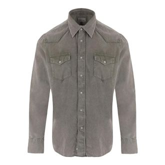 Alessandro Gherardi Ribbed Cotton Shirt with Pockets - Heren - Casual Overhemden - Grijs - L - Katoen - Overhemden