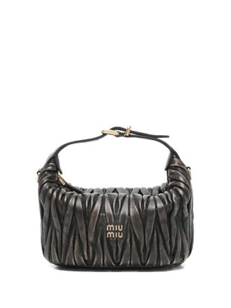 Miu Miu mini matelass&eacute; logo-detail shoulder bag - Brown
