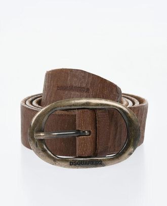 Dsquared2 Crinkled Leather Belt with Logoed Buckle 35mm size 100
